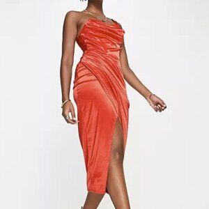 ASOS DESIGN - One Shoulder Satin Drape Dress